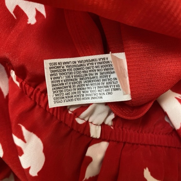Old Navy Red White Bird Dress Size Large Short Sleeve Ruched Waist Above Knee - Picture 7 of 8